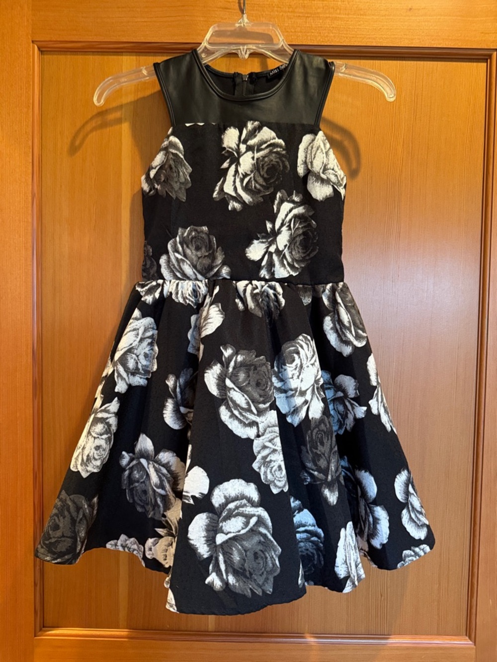 Girls Black & White Rose-Print Fit-and-Flare Dress